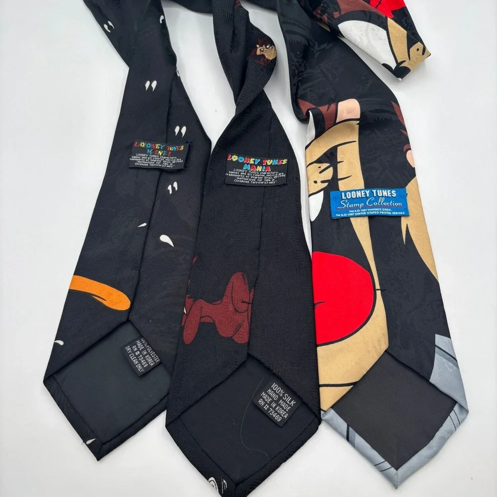 Vtg Looney Tunes‎ Neck Ties Daffy Duck Tazmanian Devil Lot of 3